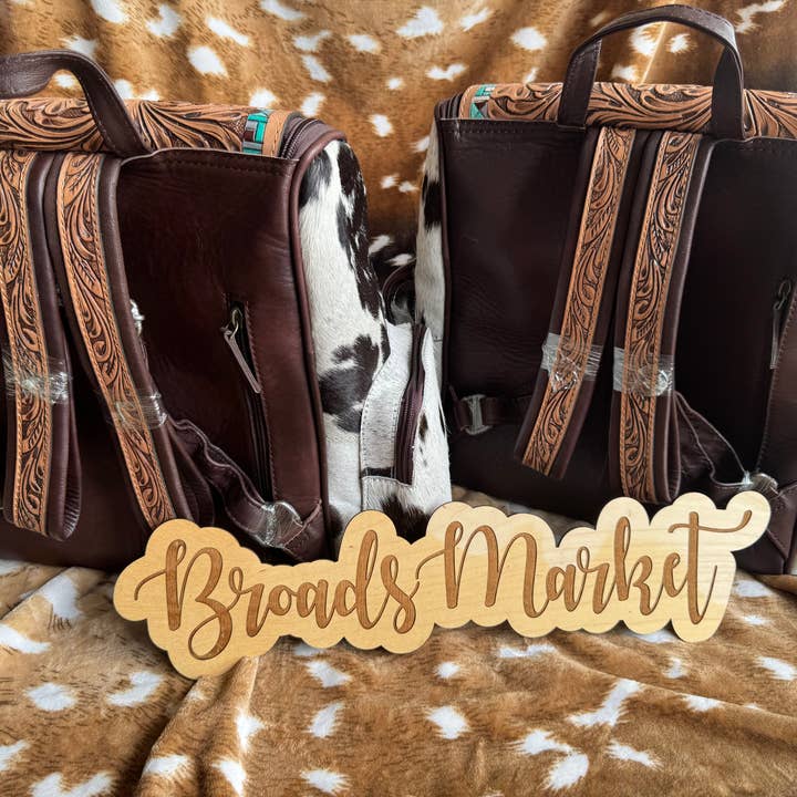 Broads Market - Wholesale Backpack - Women's - Cactus Tooled Leather & Cowhide Backpack4