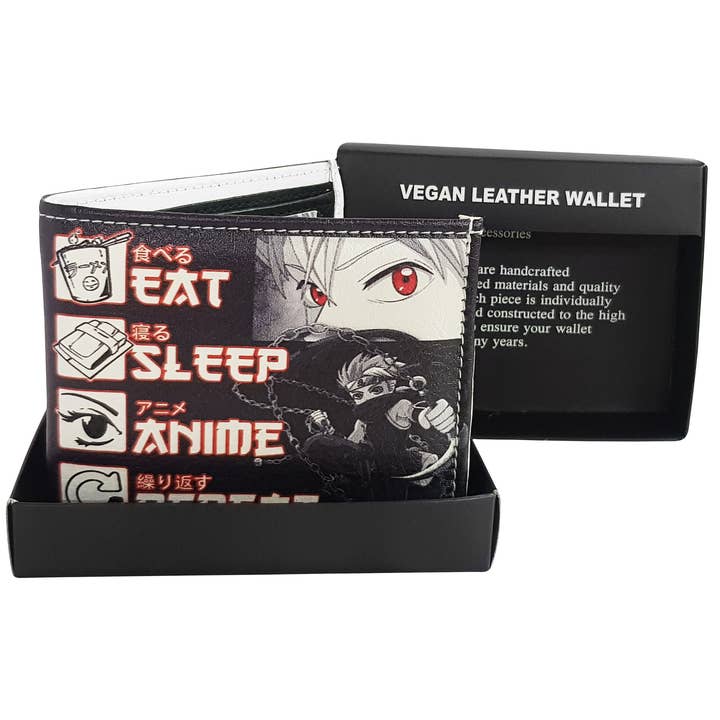 Leather Impressions Inc - Wholesale Wallet - Women's - Eat Sleep Anime Repeat Vegan Bi Fold Wallet #VL6525