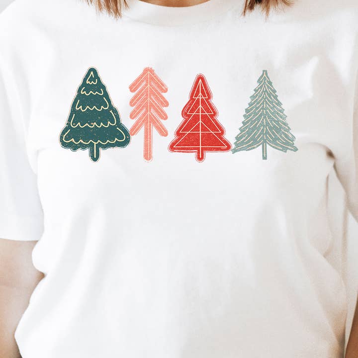 Boho Colorful Trees Christmas Graphic Tee for wholesale by Select Apparel