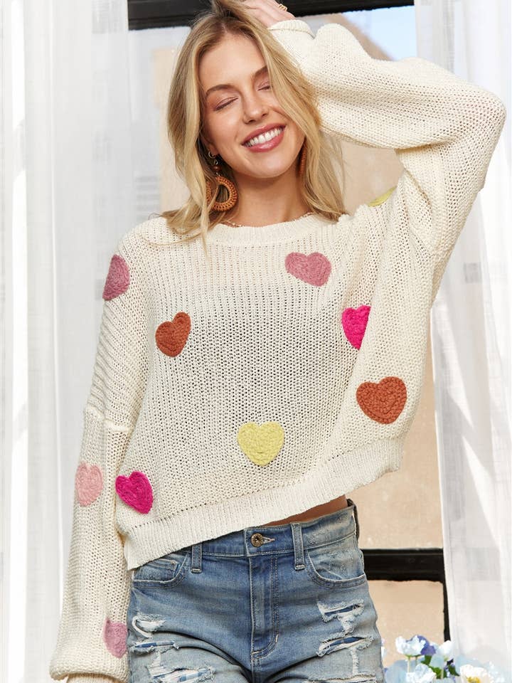 HEART SHAPE LONG SLEEVES SWEATER TOP - CESW3838 for wholesale by ADORA LA