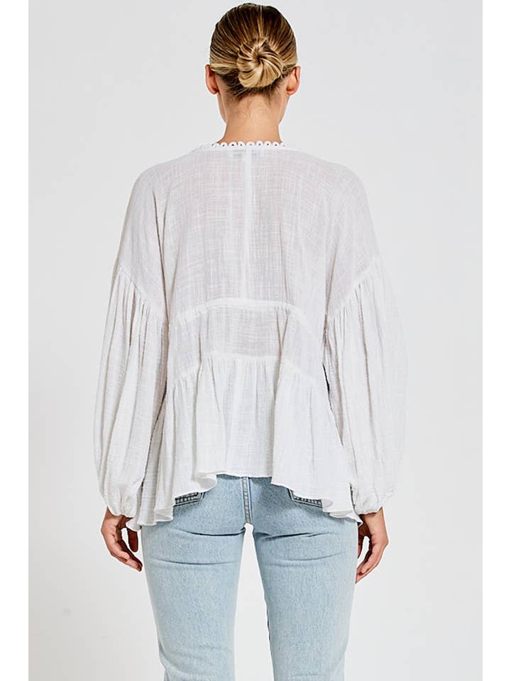 Bohemian Traders - Vente Chemisier – femme - Haut à manches Billow en blanc2