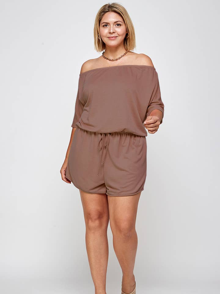 Plus Size Off Shoulder Relaxed Romper - WG17094-2RP for wholesale by Haute Fox Plus Size & Contemporary