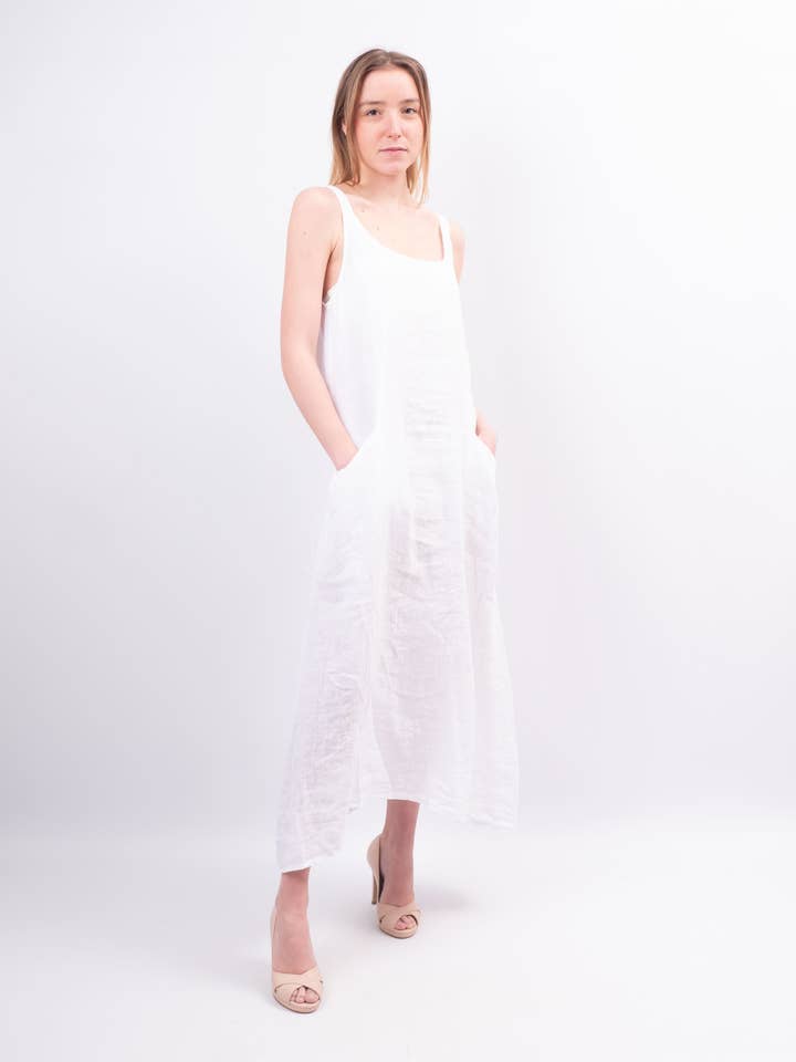 Cecile Wang - Wholesale Dress - Women's - Linen tank dress with pockets 159W6530