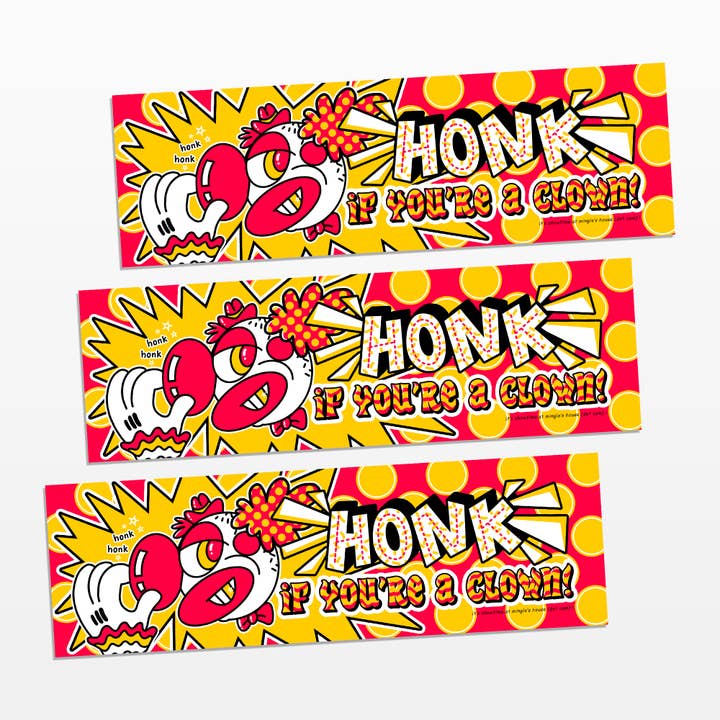 "Honk If You're A Clown!" Bumper Sticker, 11" for wholesale by Mingle’s House