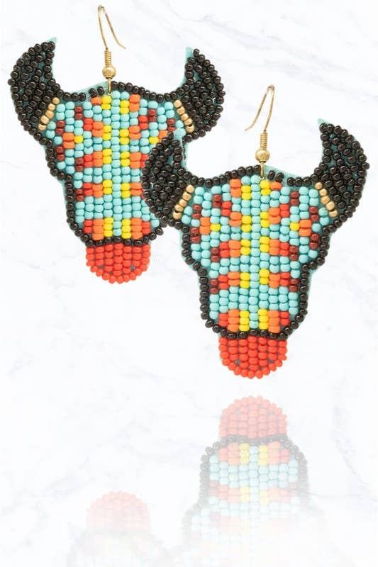 Suzie Q USA - Wholesale Dangle Earrings - Aztec Bull Horn Beaded Earrings
