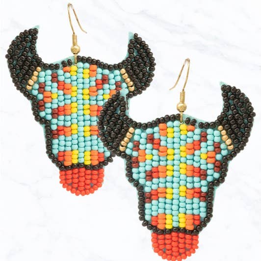 Suzie Q USA - Wholesale Dangle Earrings - Aztec Bull Horn Beaded Earrings0
