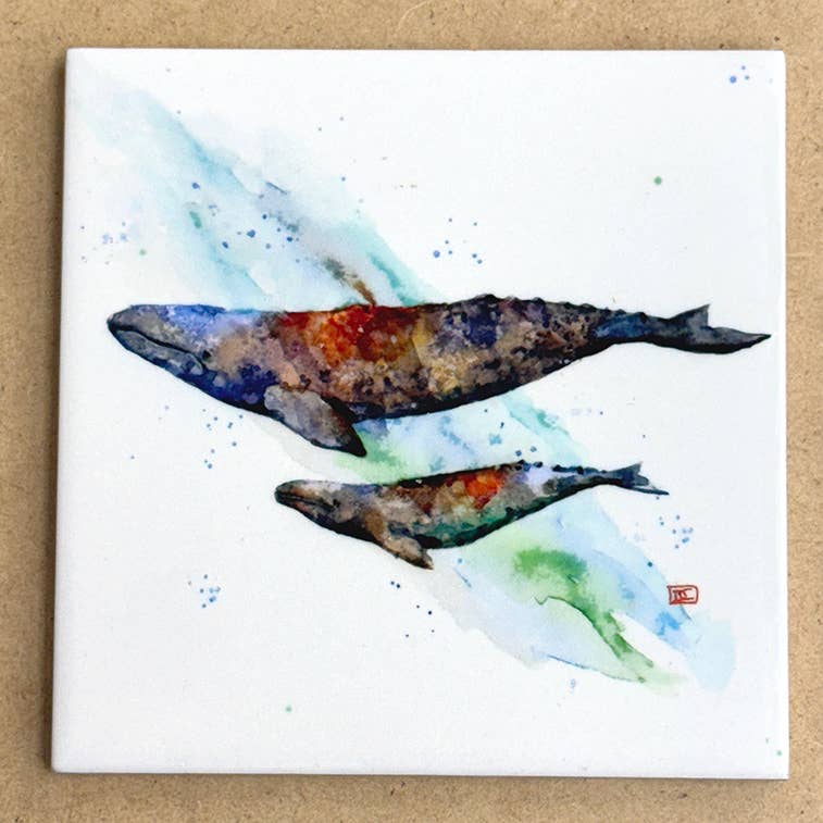 The Art of Dean Crouser Greeting Cards & Stickers - Wholesale Coasters - Ceramic Coaster 'WHALES'0