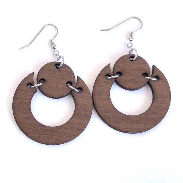 Crescent Moon Wooden Earrings for wholesale by Arbor Drift Designs