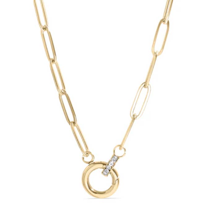 HoopLa - Wholesale Pendant/Charm Necklace - 18K Gold PVD CZ Paperclip Carabiner Charm Holder Necklace0