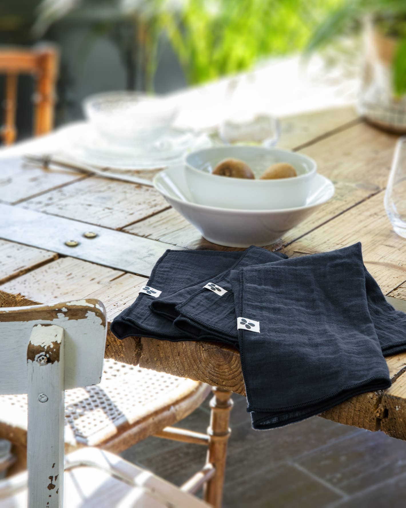 L'effet Papillon - Vendita all'ingrosso Tovaglioli da tavola in stoffa - Set da 3 tovaglioli in garza di cotone 40 x 40 cm GAÏA Minuit1