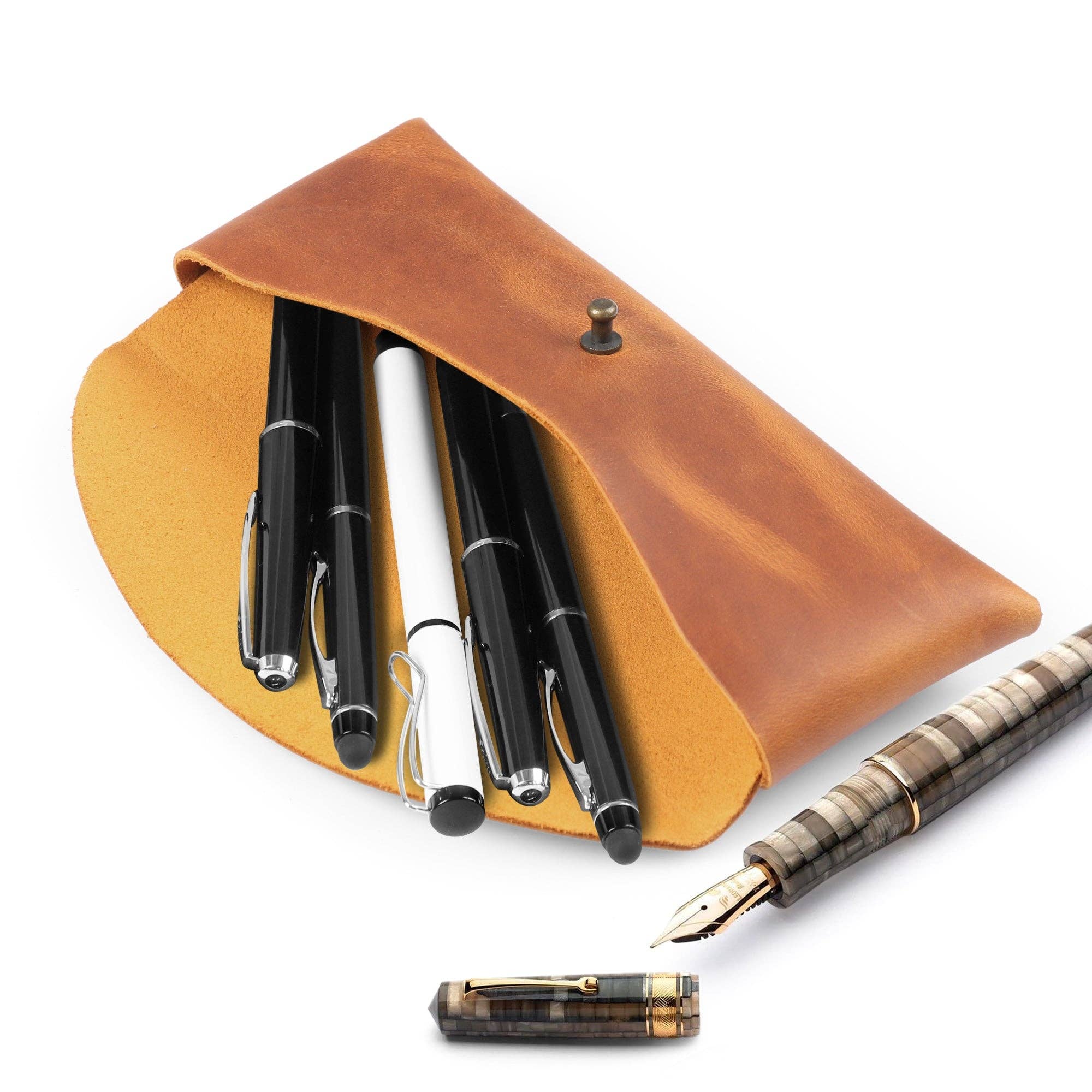 Londo – wholesale Pen & pencil holder – Londo Top Grain Leather Pen Case with Metal Snap Fastener, Pencil Pouch Stationery Bag23
