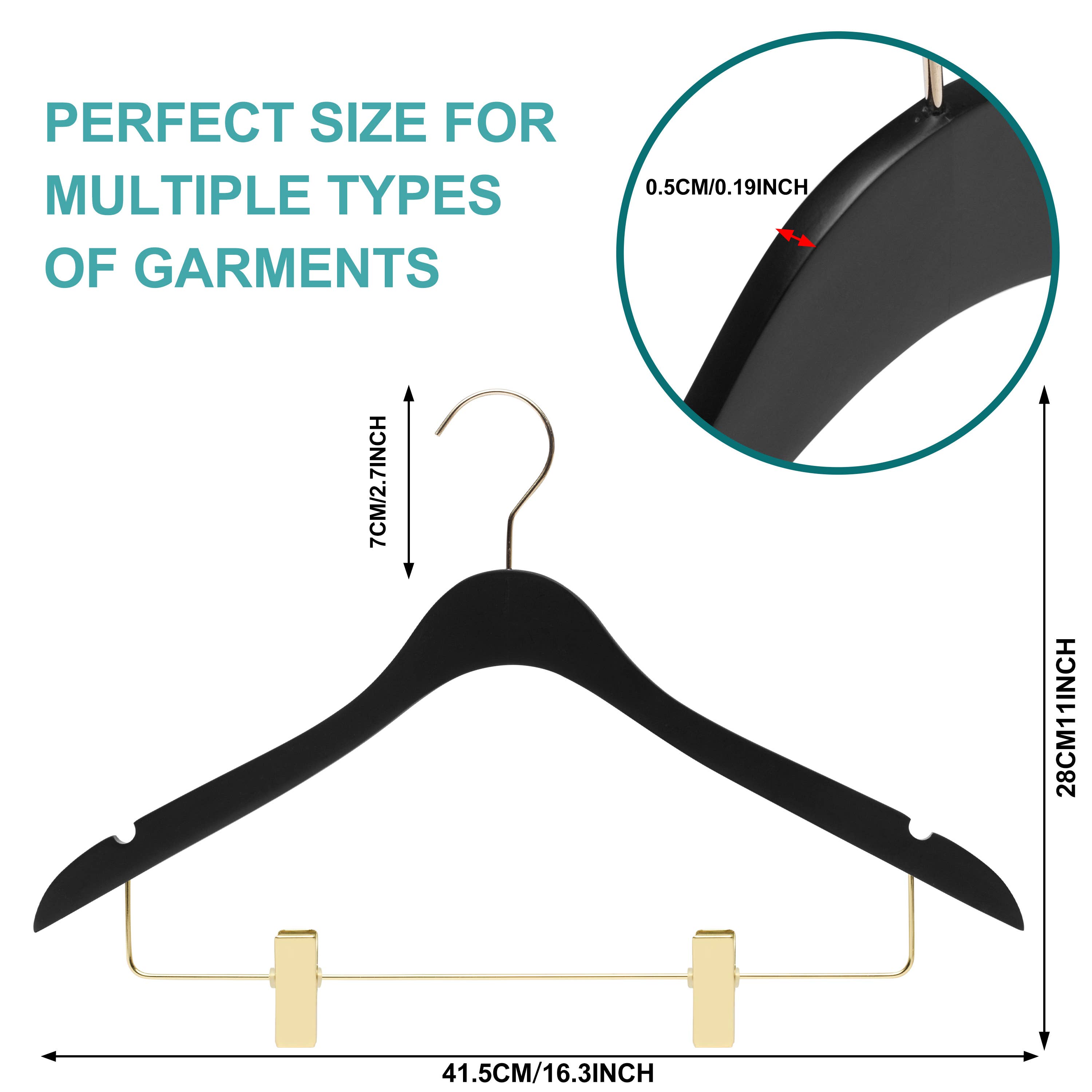 Quality Hangers – Cabides por atacado – WS73 Cabides Ultra Finos para Saias e Calças com Clipes Preto/dourado - 5 Unidades3