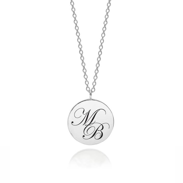 Double Initial Edwardian Script Pendant - Silver for wholesale by Myia Bonner