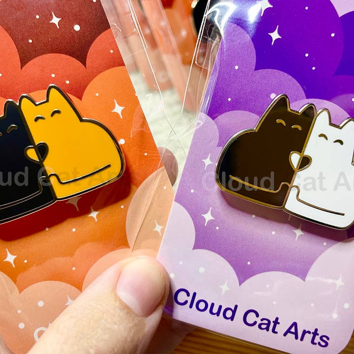 Cloud Cat Arts - Wholesale Lapel Pin/Button - Kitty Cuddle (Black Cat / White Cat ) - Hard Enamel Pin2