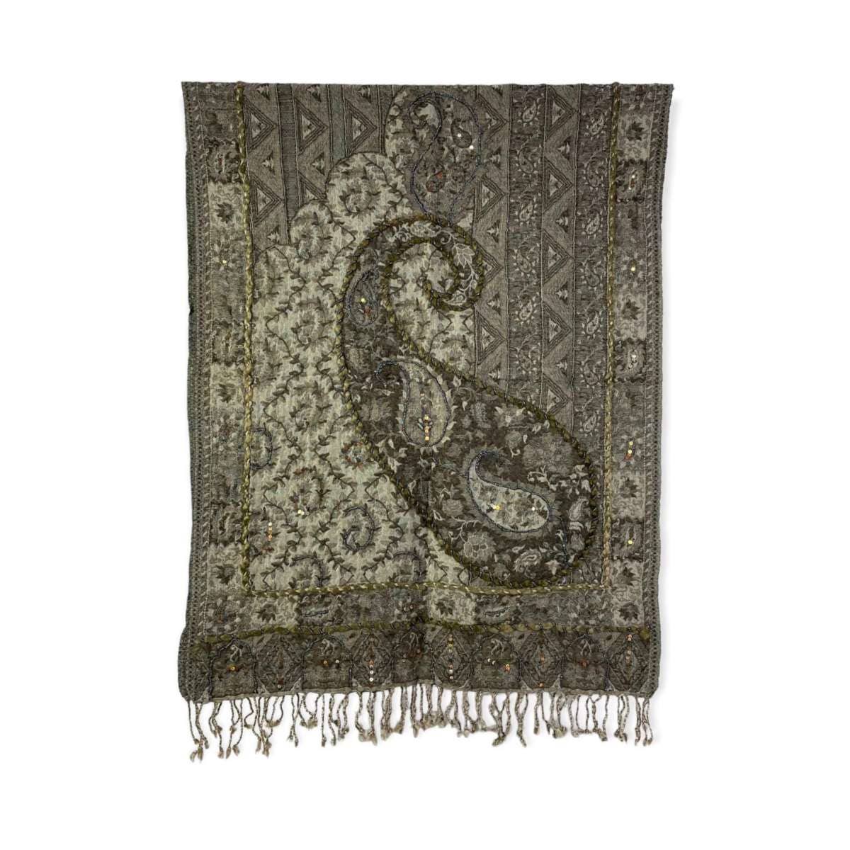 Chenson & Gorett – Cachecol - Mulher por atacado – Lenço Étnico Indiano de Lã com Paetês e Bordados2