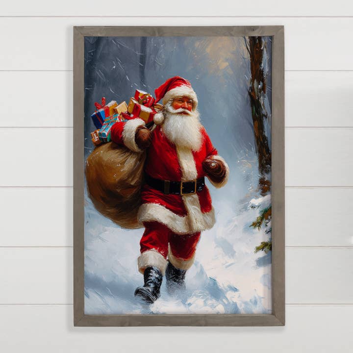 Leinwandbild „Weihnachtsmann liefert Spielzeug an Weihnachten“ für den Großhandel von Hangout Home