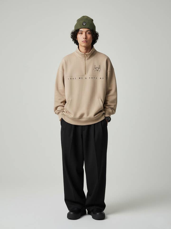 Sand Unisex oversize sweatshirt Love Me & Hate Me II broderad logotyp av Loco Monky för wholesale på Faire0