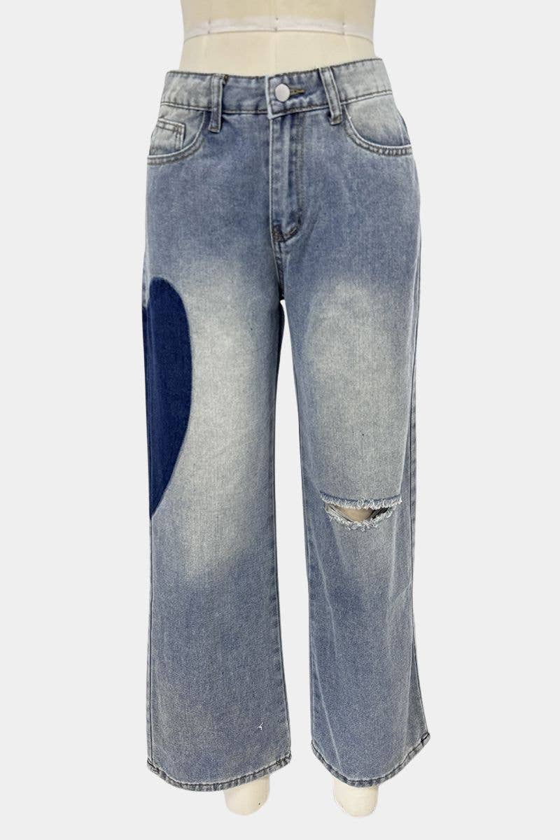 BLEU Pantalon en jean décontracté à jambes larges en vente sur Faire4