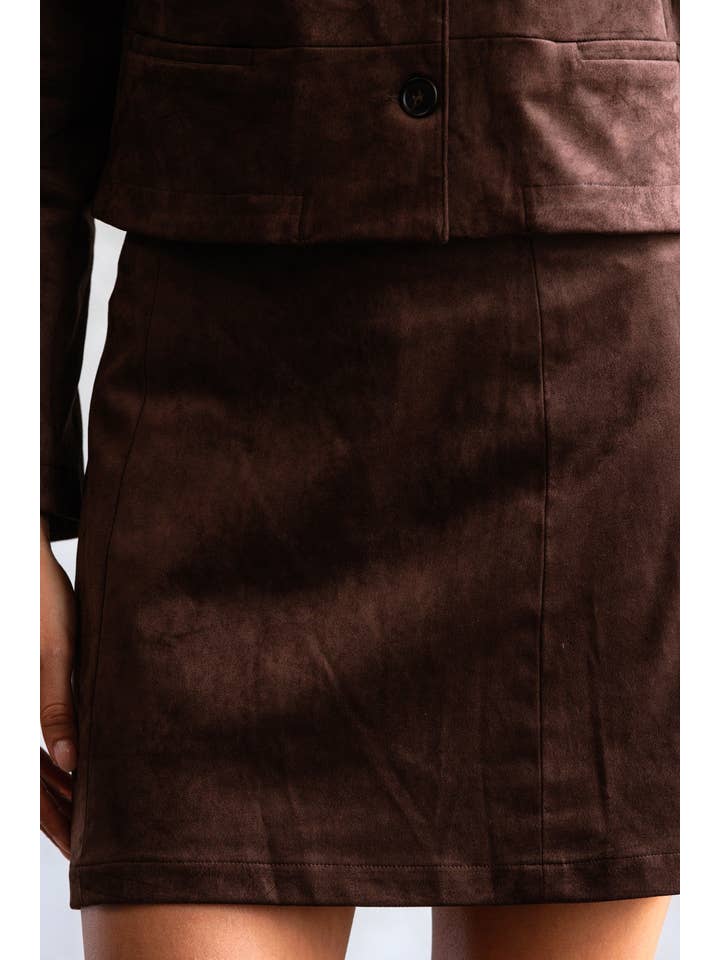 CHOCOLATE JS9161-FAUX SUEDE HIGH WAIST MINI SKIRT for wholesale on Faire8
