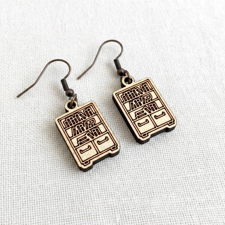 Bookcase Engraved Wood Earrings© by Aurora North Home™ for wholesale by Aurora North Home
