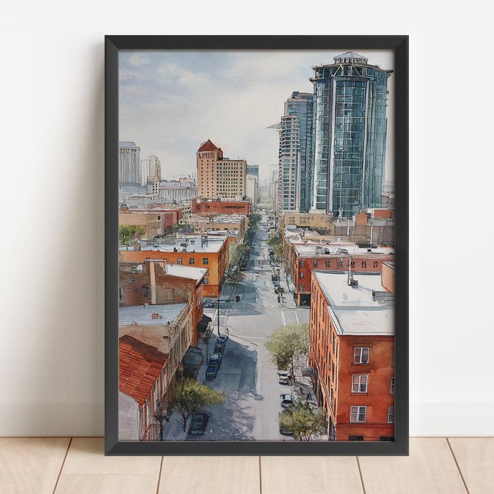 Fort Worth TX Watercolor Art Fort Worth Travel Print Fort Worth Texas Artwork Texas Decor Fort Worth Skyline Wall Art for wholesale by Premium Travel Art