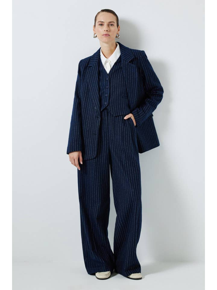Navy Blue STRIPED 3-PIECE SUIT for wholesale on Faire
