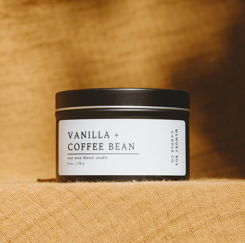 Memory Box Candle Co. - Wholesale Travel Candles - Soy Candle - Vanilla + Coffee Bean - 6 oz. Matte Black Tin