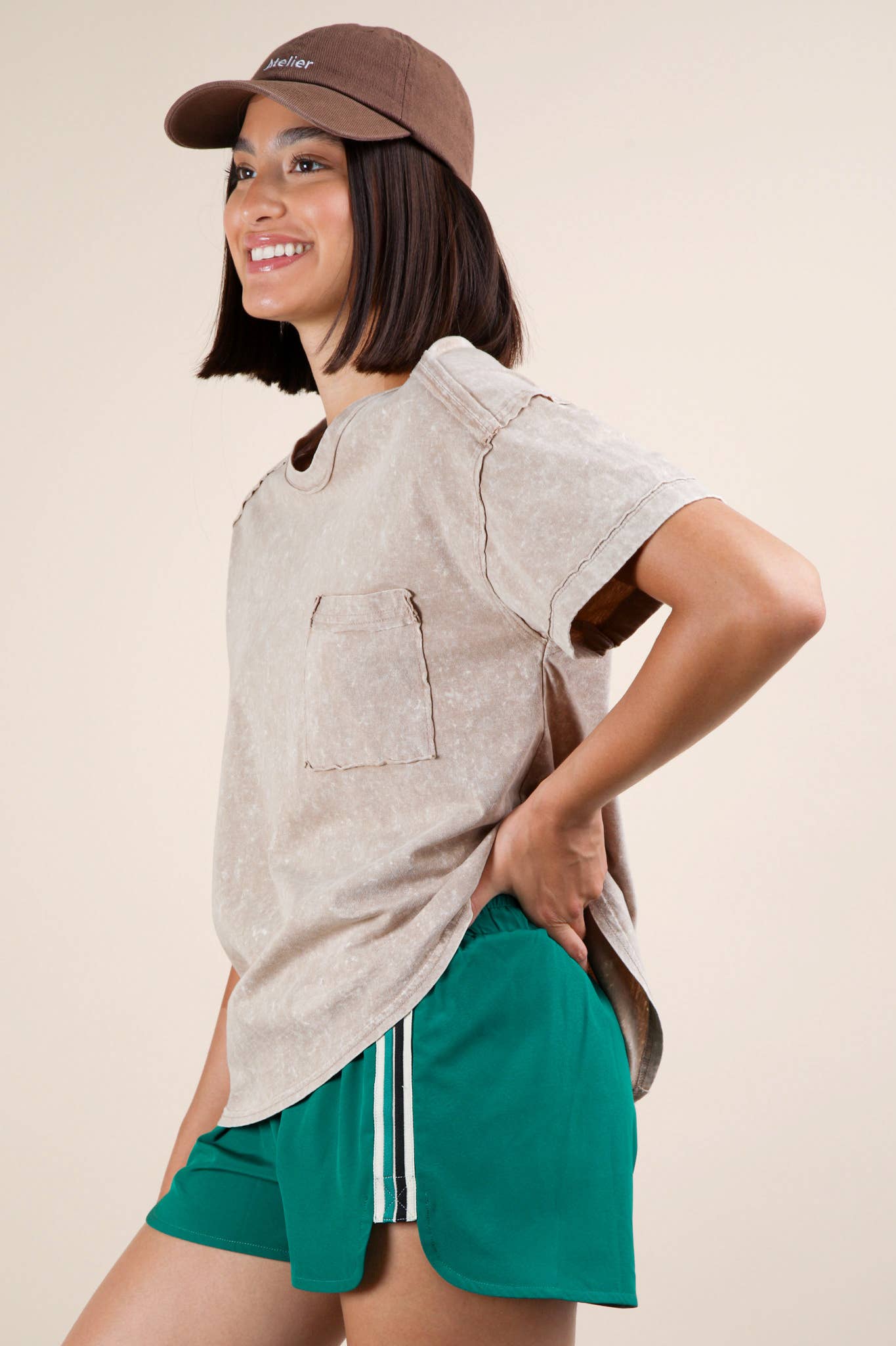 VERY J - Wholesale Knit Top - Women's - NT11108-Mineral Washed Knit Top with Pocket24