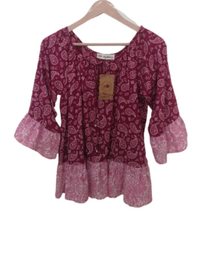 MLT Ladies Woven Top in Paisley Print(LMA-3110) for wholesale on Faire