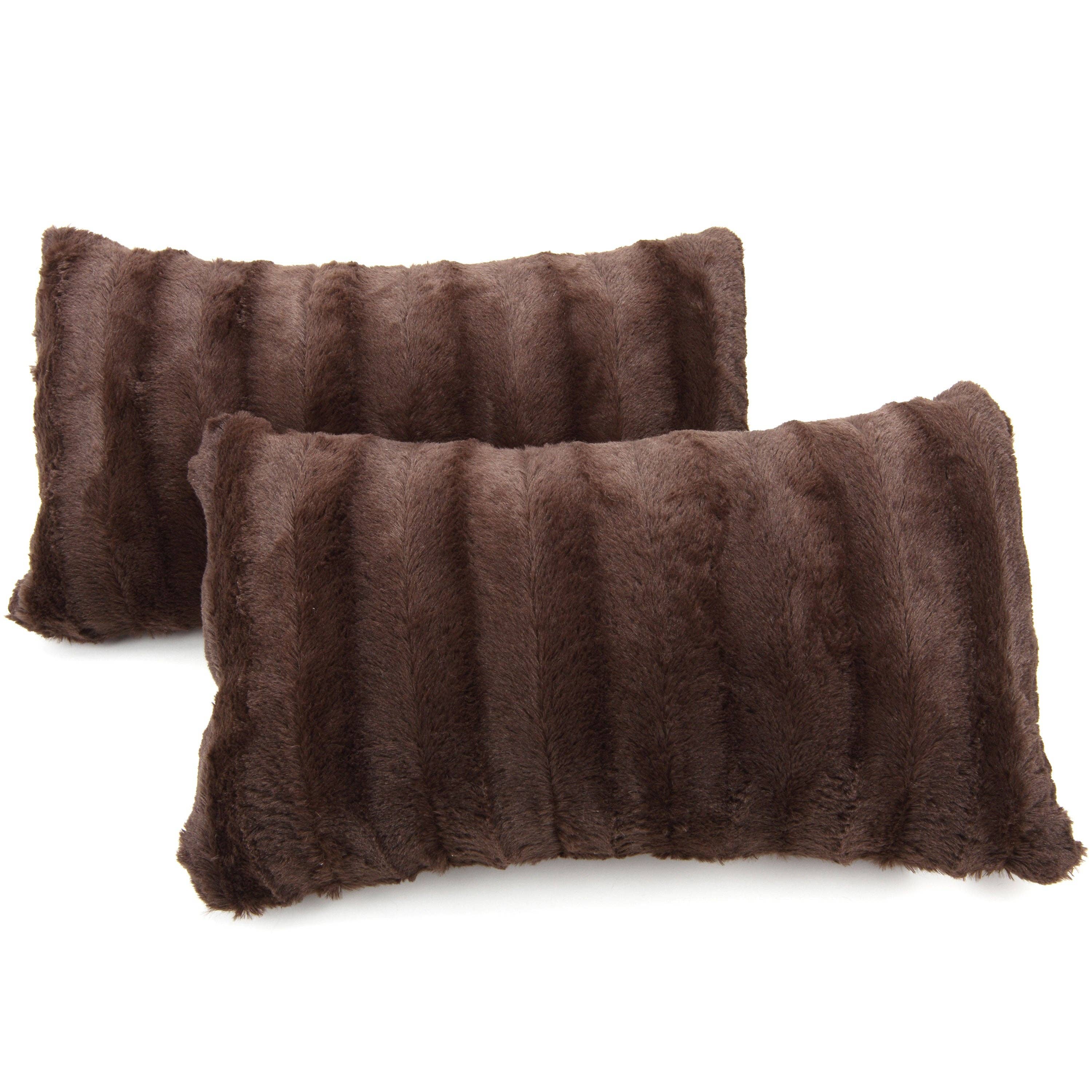 Cheer Collection - Wholesale Throw/Decorative Pillow - 2-Pack Reversible 12"x20" Faux Fur and Microplush Pillows0