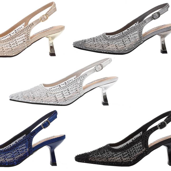 Linda Slingback à talon en maille métallique scintillante pour la vente par LADY COUTURE