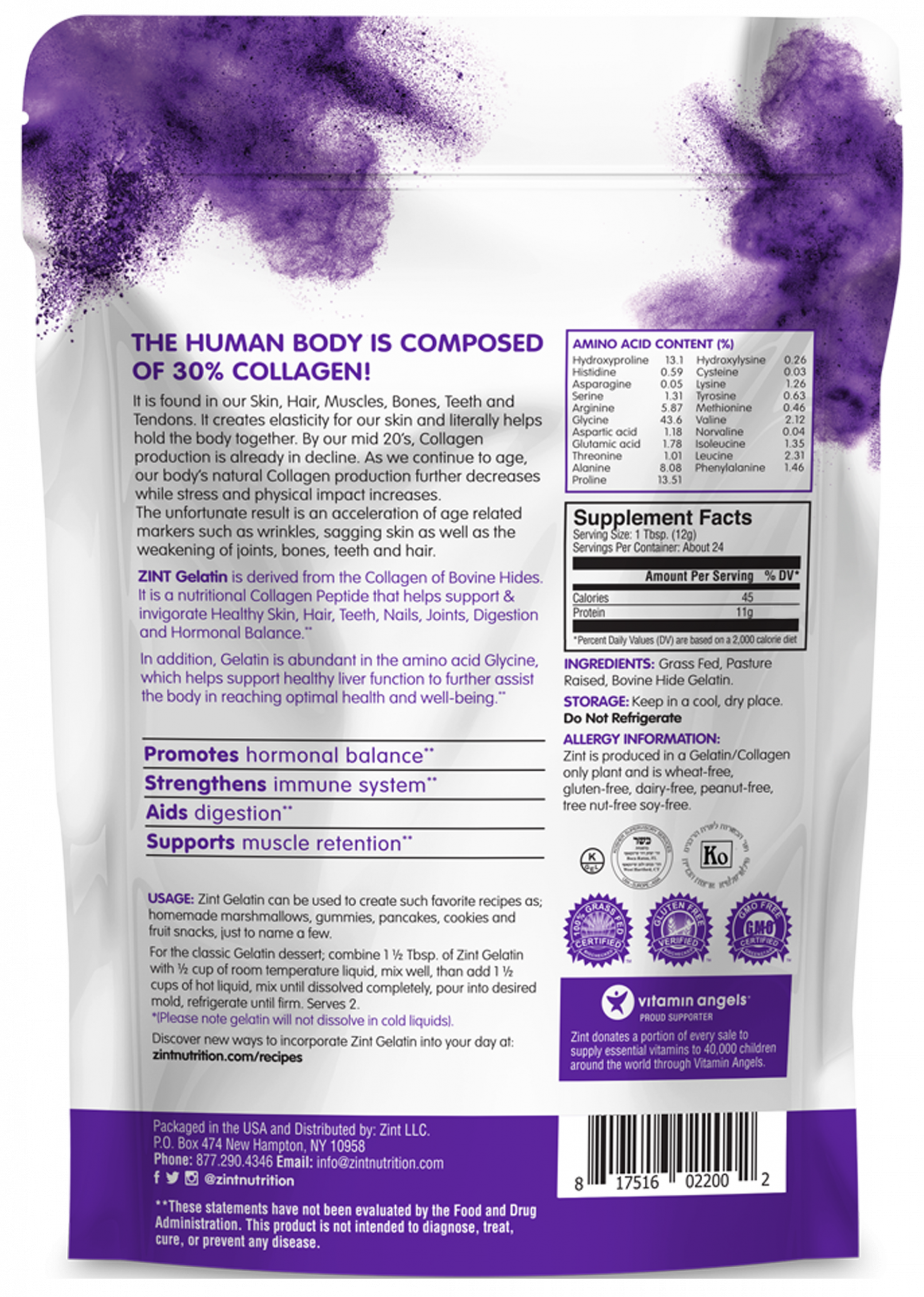 Zint Nutrition - Wholesale Protein/Superfood Powder - Beef Gelatin Powder (16 oz)1