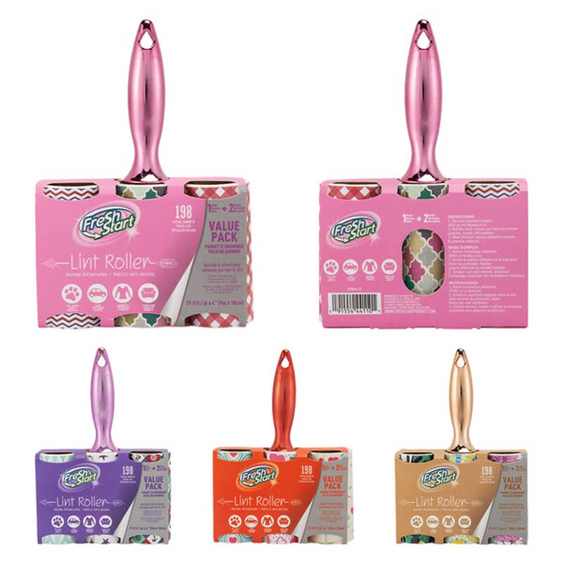Deluxe Import Trading - Wholesale Lint Roller - Fresh Start Lint Roller 198SH 3PK Chrome Handle0