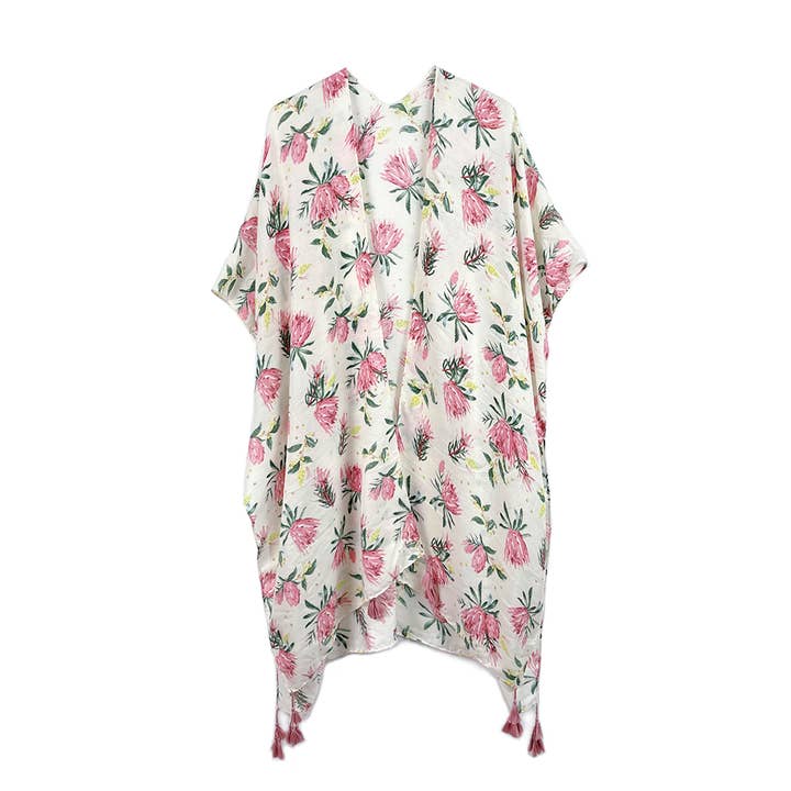 Floral Print Tassel Trim Kimono for wholesale by Fashion City