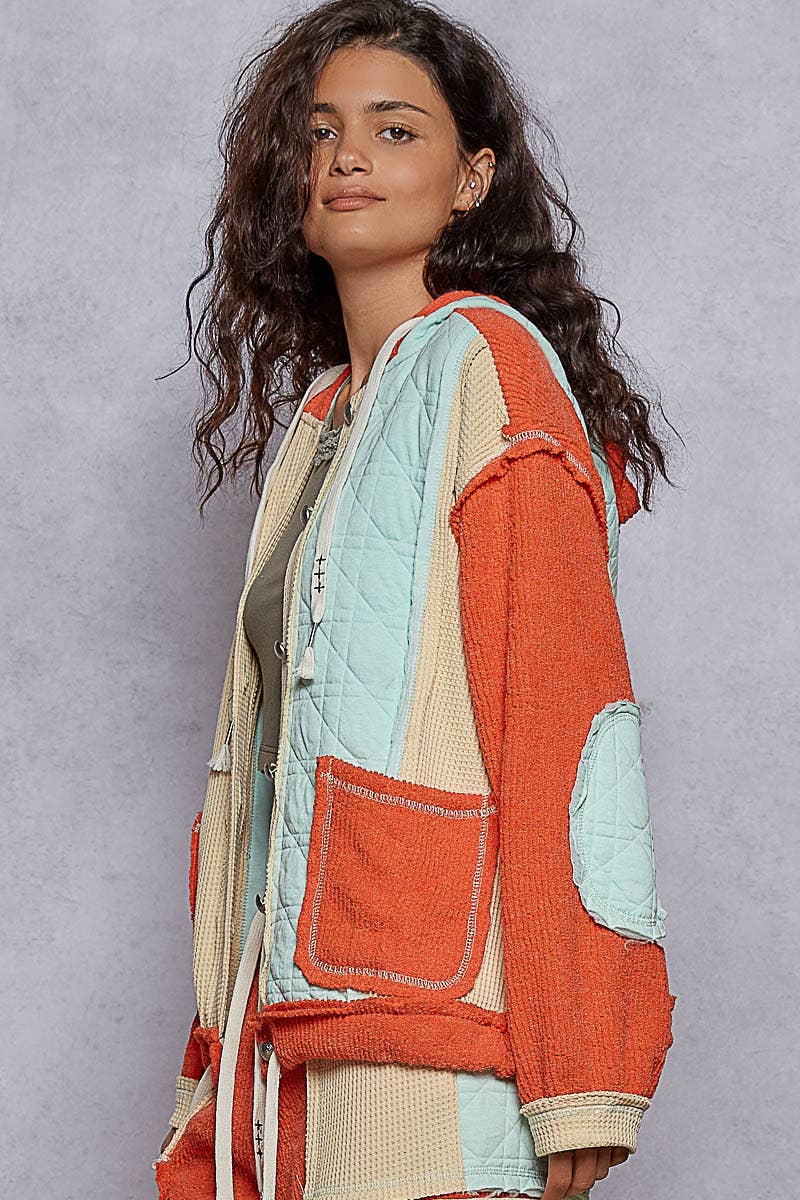 Pol Clothing - Wholesale Shirt Jacket/Shacket - Women's - Cut Sew Multi Fabric Quilted Thermal Hoodie Jacket SALE21