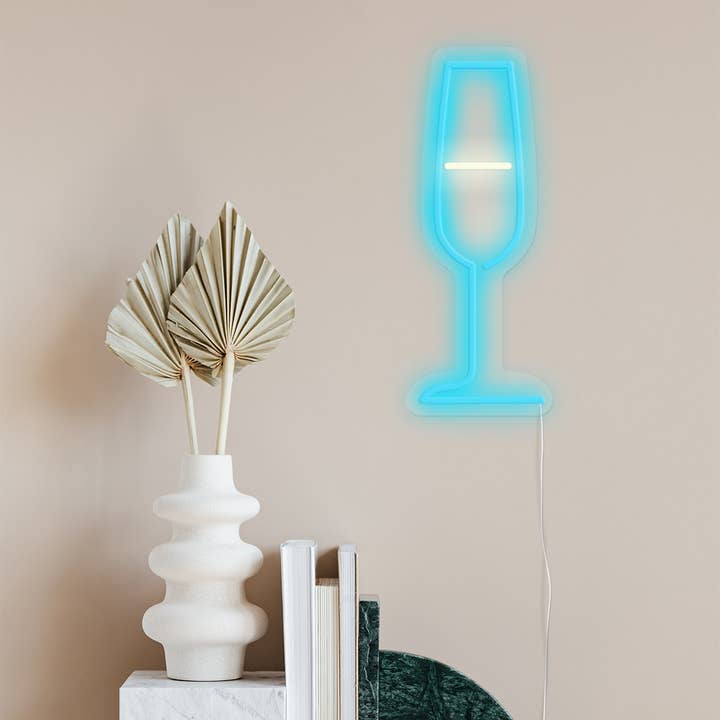 Neon Sign Champagne - Light Blue LED Lights Wall Art for wholesale by L10 Brands