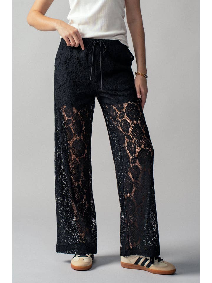 Urban Daizy - Wholesale Pants - Women's - Floral Lace Wide-Leg Pants