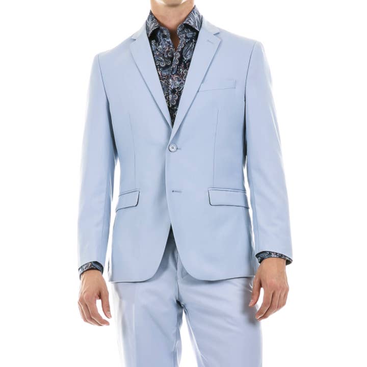 Traje de 2 piezas de solapa entallada azul cielo Oslo para venta al por mayor de Ferrecci