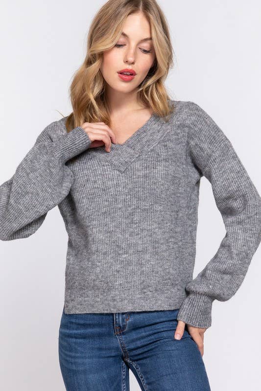 Active Basic | Active USA – Großhandel Strickpullover – Damen – Pullover mit langem Arm und doppeltem V-Ausschnitt