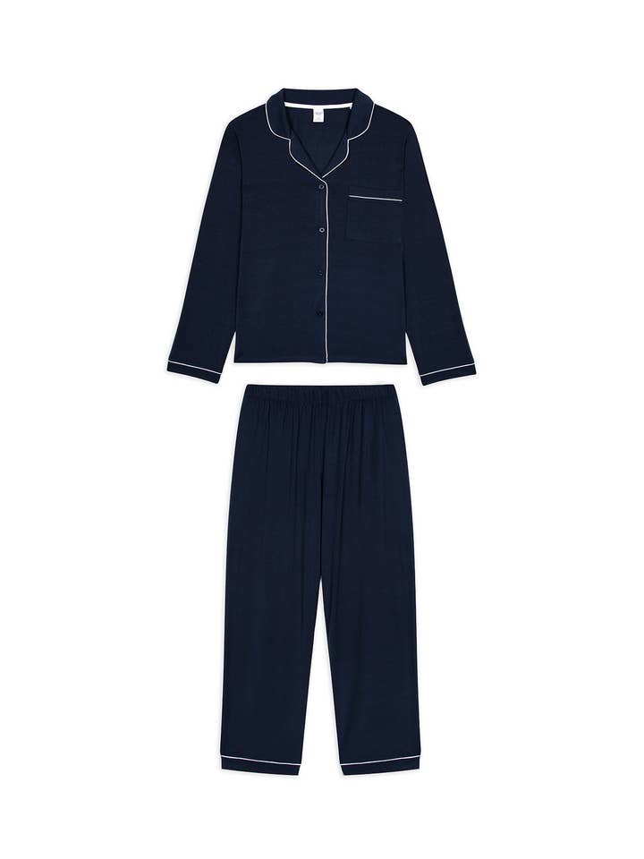 TENCEL™ Modal Long Button Up Pyjama Set - Navy for wholesale on Faire