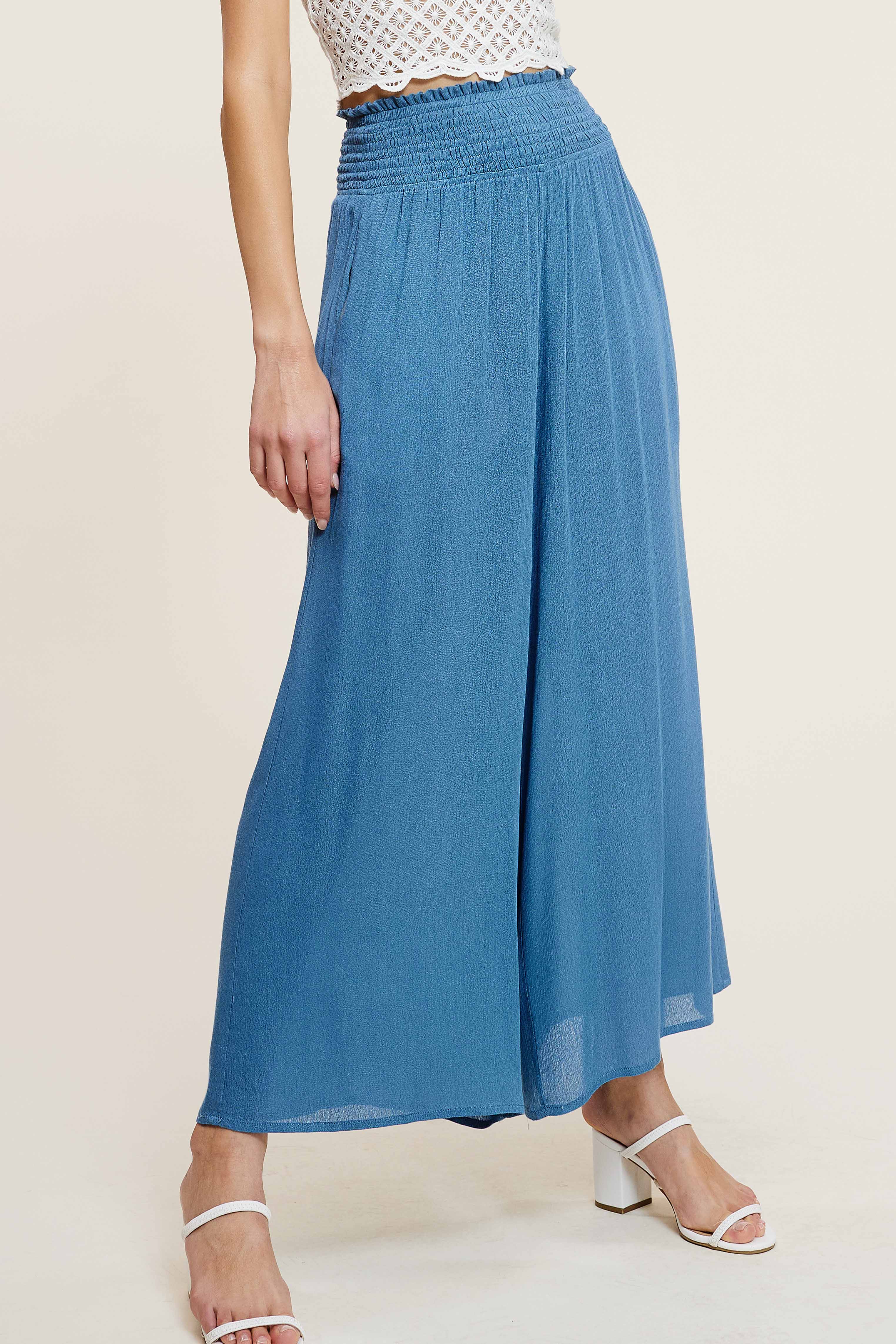 La Miel - Wholesale Pants - Women's - JCP4226-Wide Leg Smocked Elastic Waist Pants With Pockets13