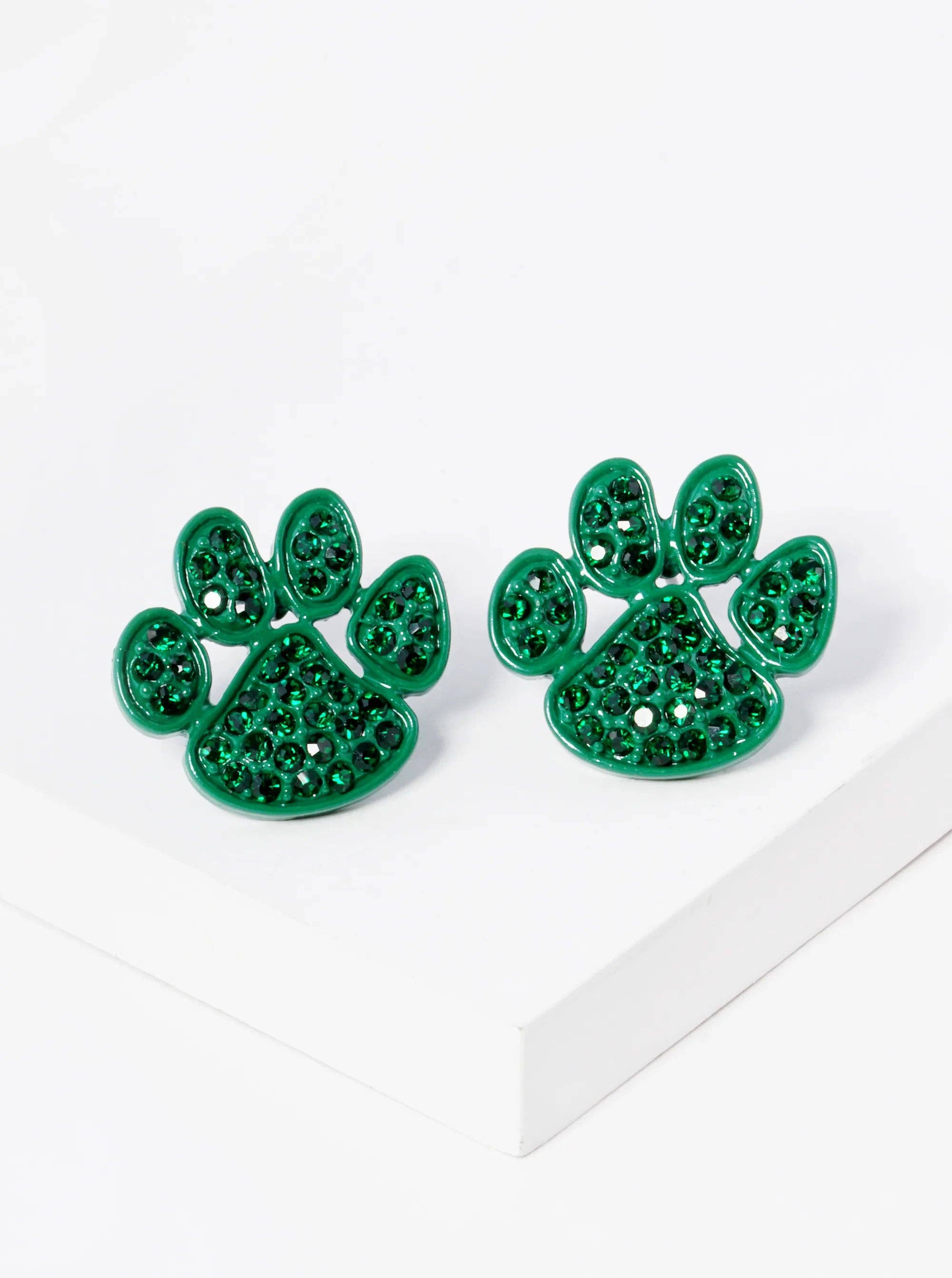 Wild Honey - Wholesale Stud/Post Earrings - Crystal Pave Dog Paw Game Day Mascot Post Stud Earrings2