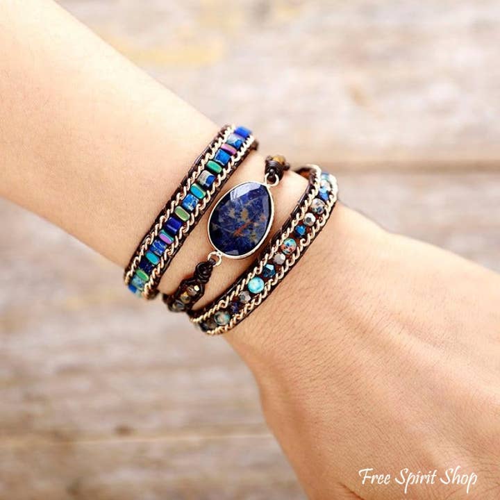 Free Spirit Shop - Wholesale Beaded Bracelet - Sodalite & Jasper Bead Wrap Bracelet