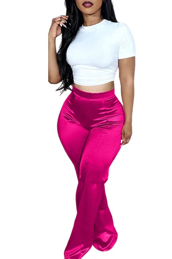 MB Fashion Wholesale - Vente Pantalon – femme - PANTALON ÉVASÉ EN SATIN TAILLE HAUTE MB FASHION 1567LY4