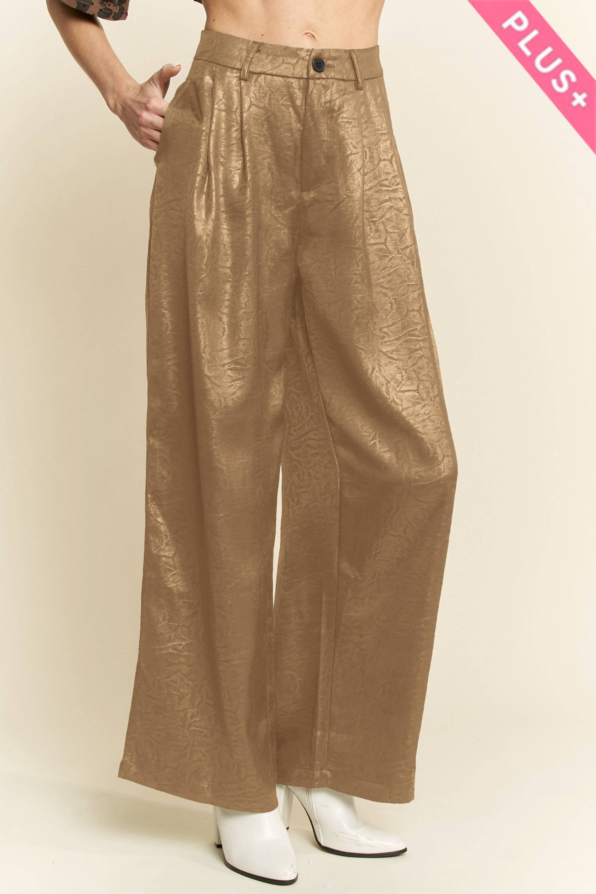 Davi & Dani – wholesale Pants – Women's – PLUS WIDE LEG TROUSERS CRINKLED TEXTURED PANTS1