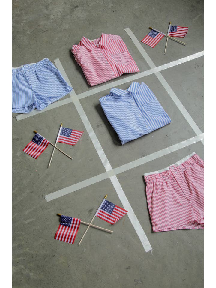 VERY J - Wholesale Lounge Set - Women's - NT12020SET-Striped Oversized Comfy Shirt Top & Shorts Set25