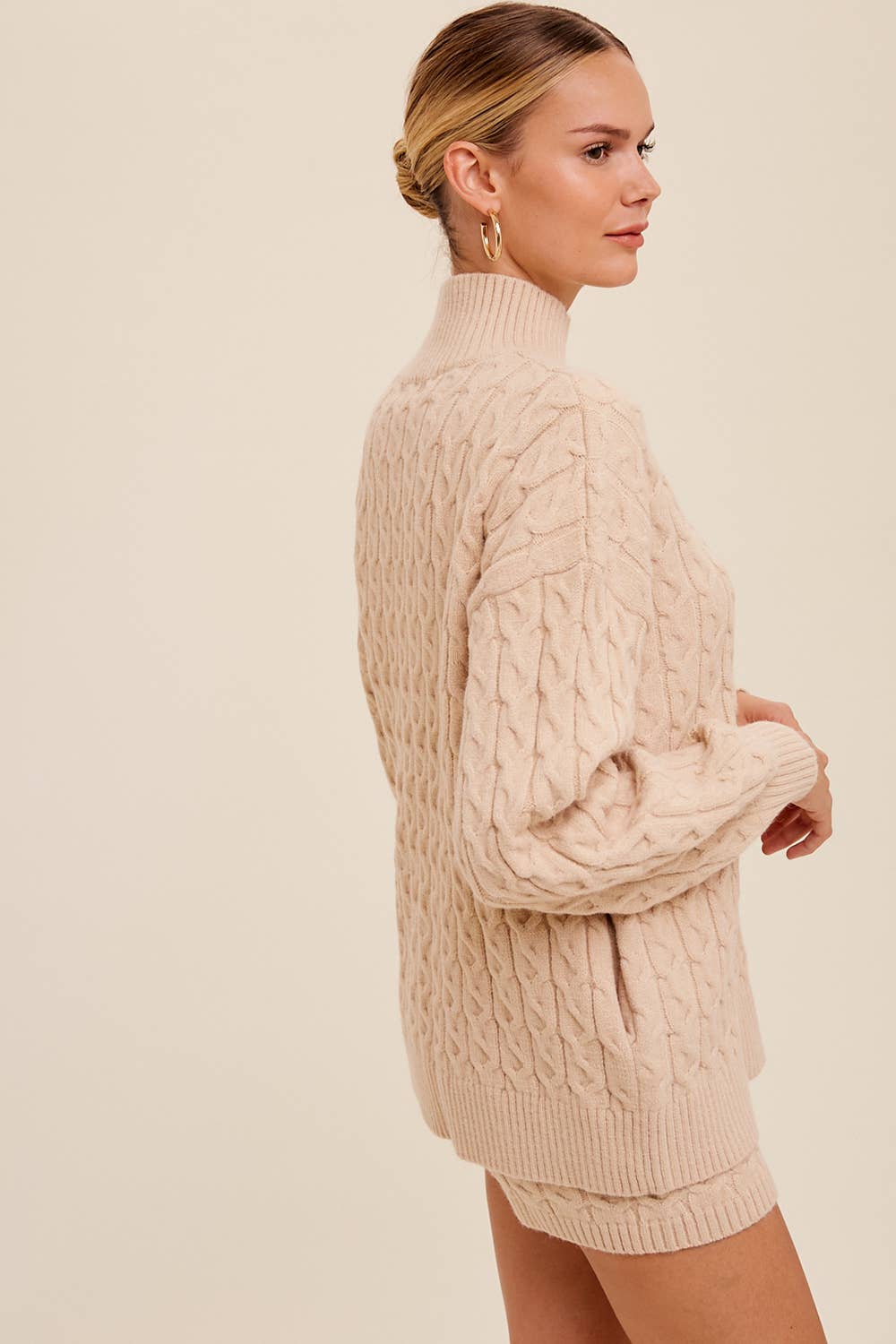 Listicle - Wholesale Lounge Set - Women's - Cable Knit Mock Neck Sweater Set LWSET01316