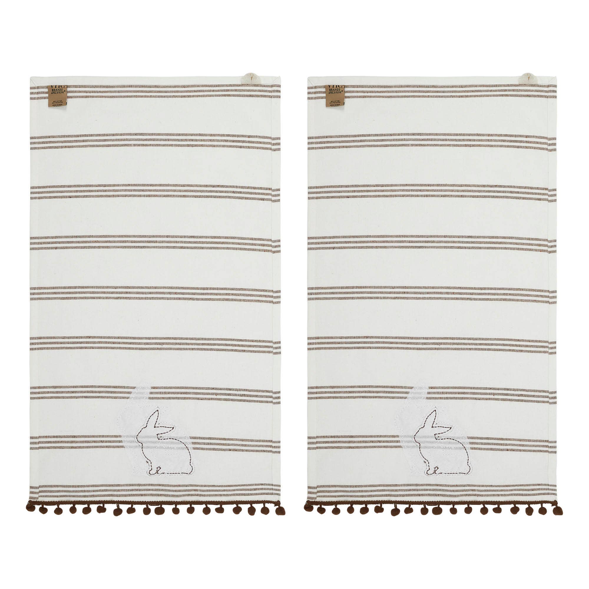VHC Brands - Wholesale Tea Towel - Bunny Hop Silhouette Bunnies w/ Pom Poms Tea Towel Set of 2 16x282