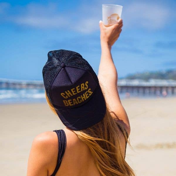 Cheers Beaches - Vente Casquette de camionneur – femme - Chapeau de camionneur Cheers Beaches : noir et pailleté doré1