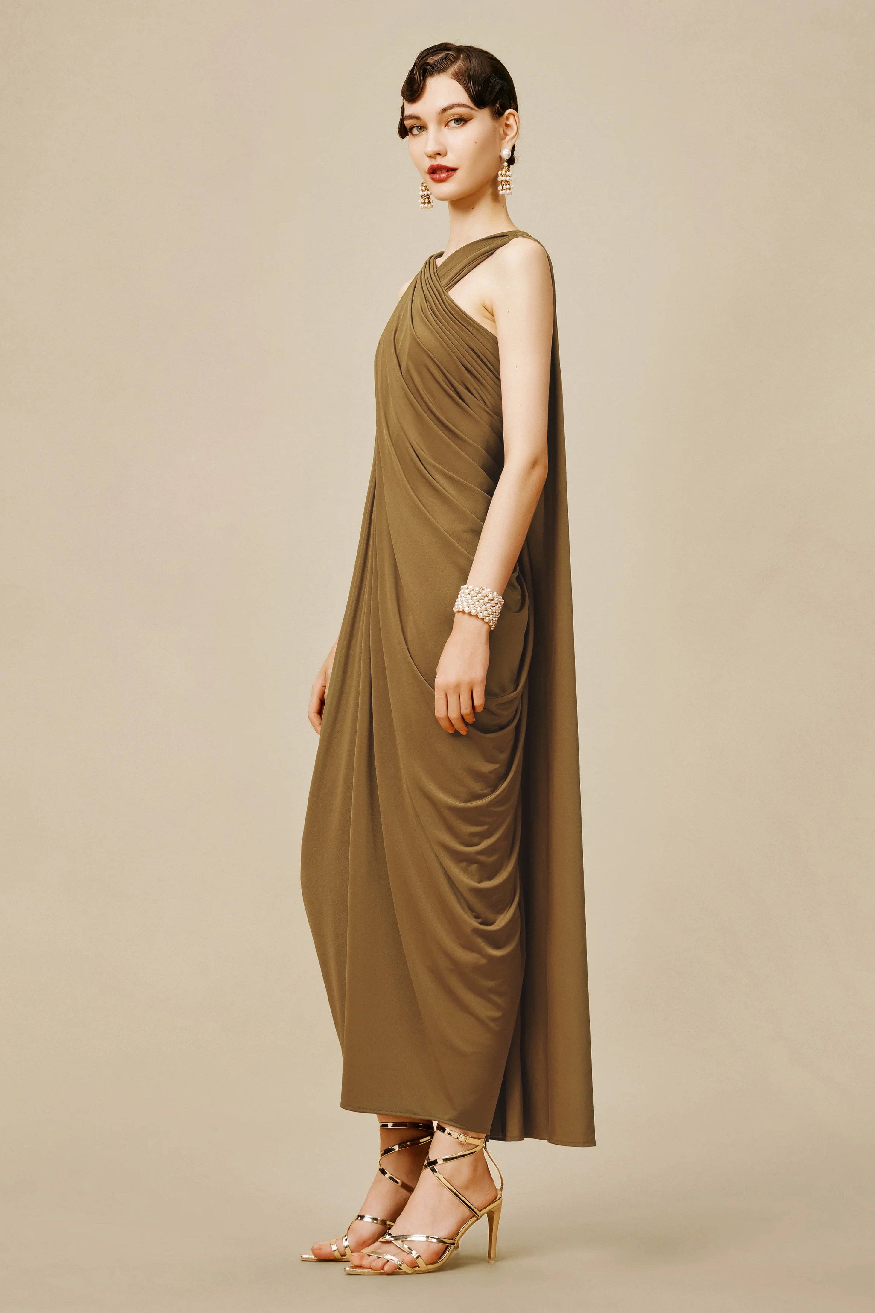 Golden Brown The Story of an Awakening Crisscross-Draped Evening Gown for wholesale on Faire4